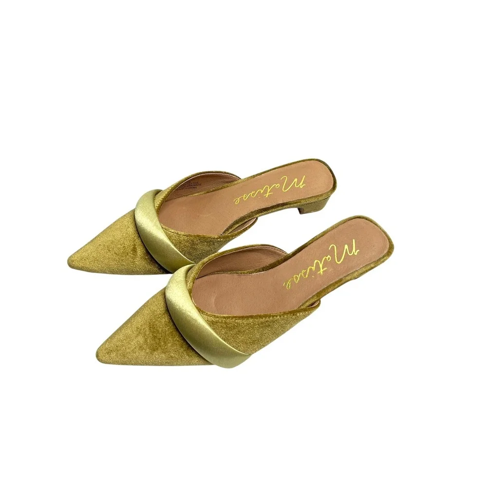 MATISSE Kellan velvet Kitten Heel Slip On Pointed Toe Mules Size 6 green chic - Picture 3 of 12